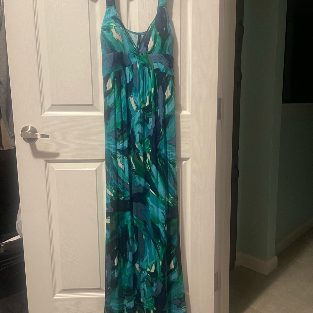 Preloved ladies blue/green sleeveless maxi dress